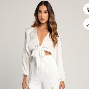 Brand New Lulus White Tie Front Silk Top